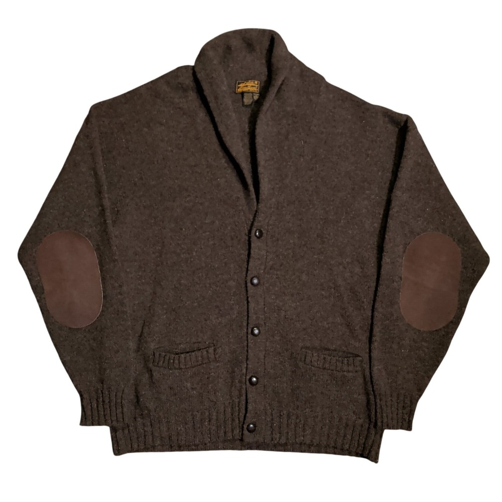 Vintage Eddie Bauer Wool Cardigan Sweater Mens Size XL Tall XLT Elbow Patch